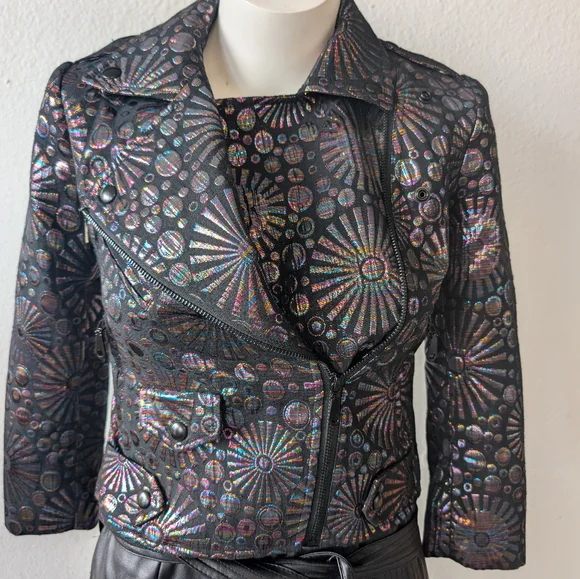 Rebecca Minkoff IridescentMotto Black Fabric Jacket In Size XXS